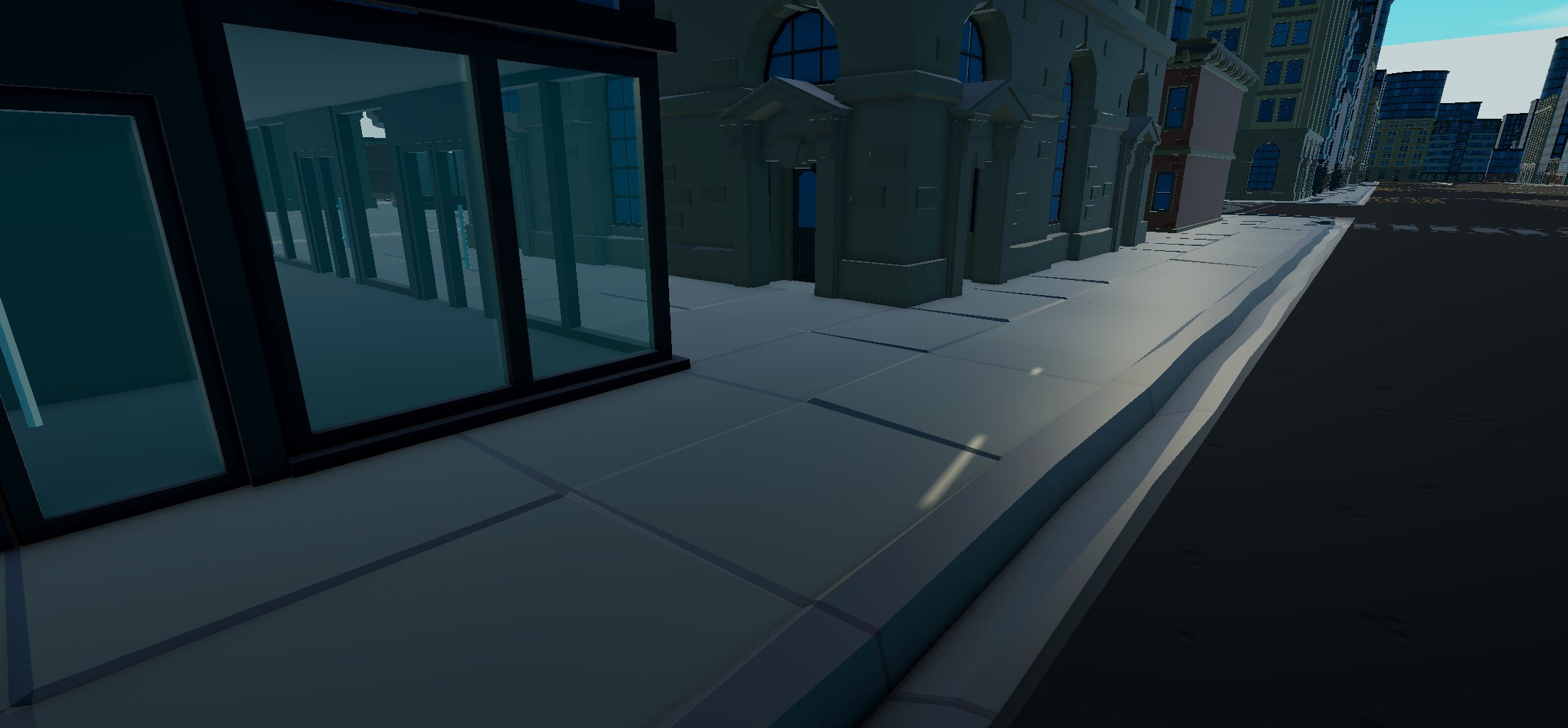 Storefronts and sidewalk — street level